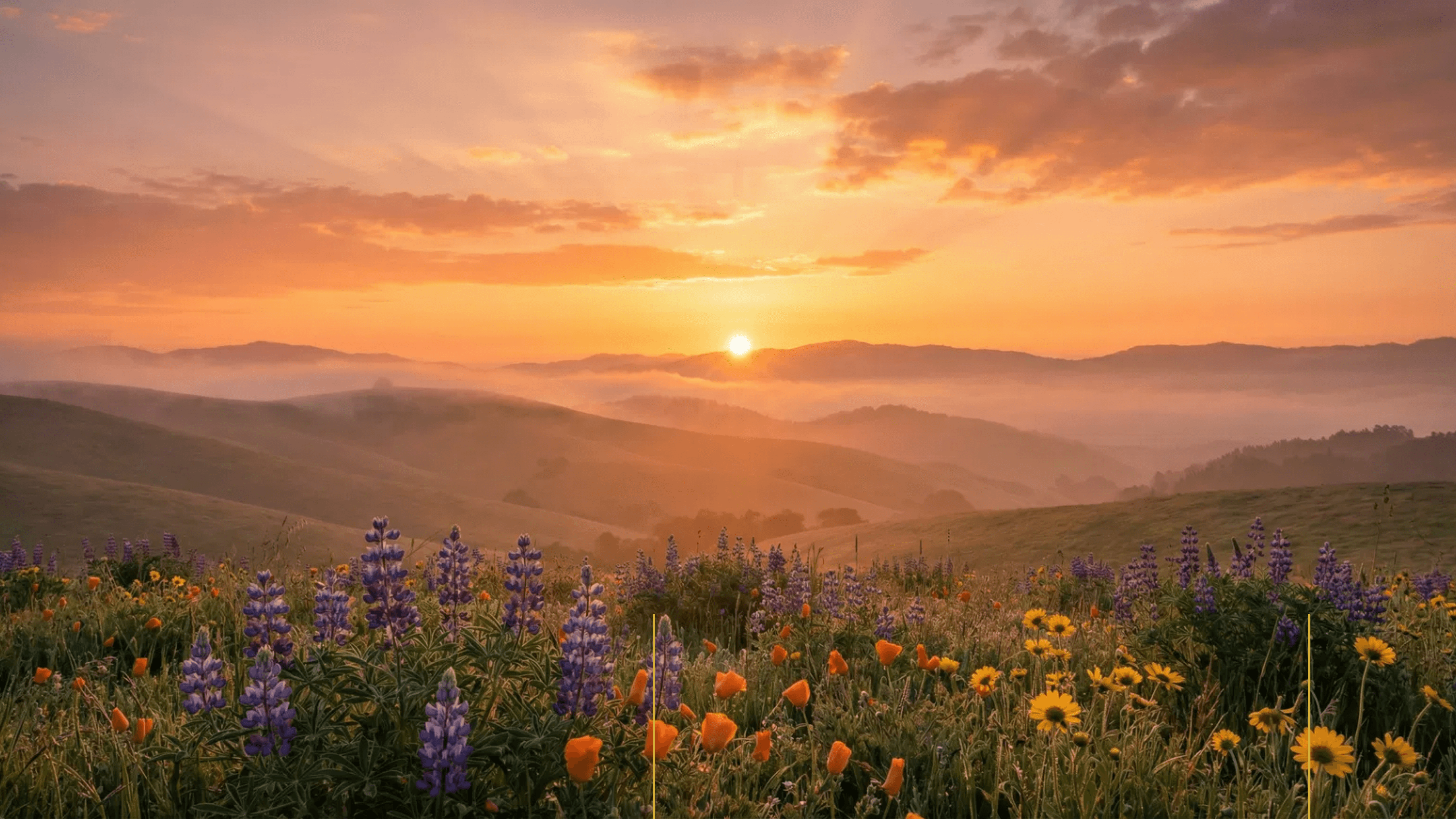 Sunset over rolling hills
